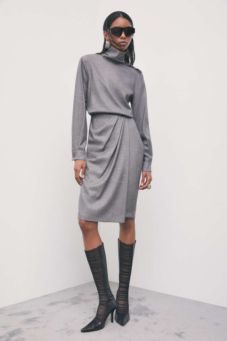 Drapped flannel midi skirt, Grey, Patrizia Pepe