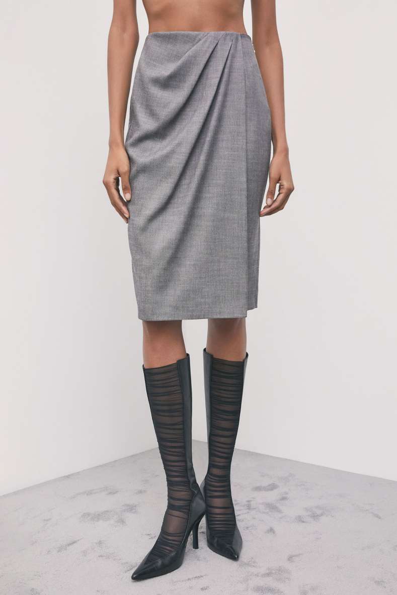 Drapped flannel midi skirt, Grey, Patrizia Pepe