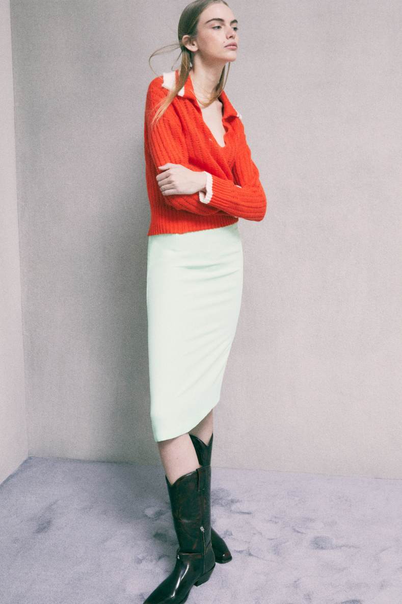 Viscose cr&ecirc;pe midi skirt, Green, Patrizia Pepe