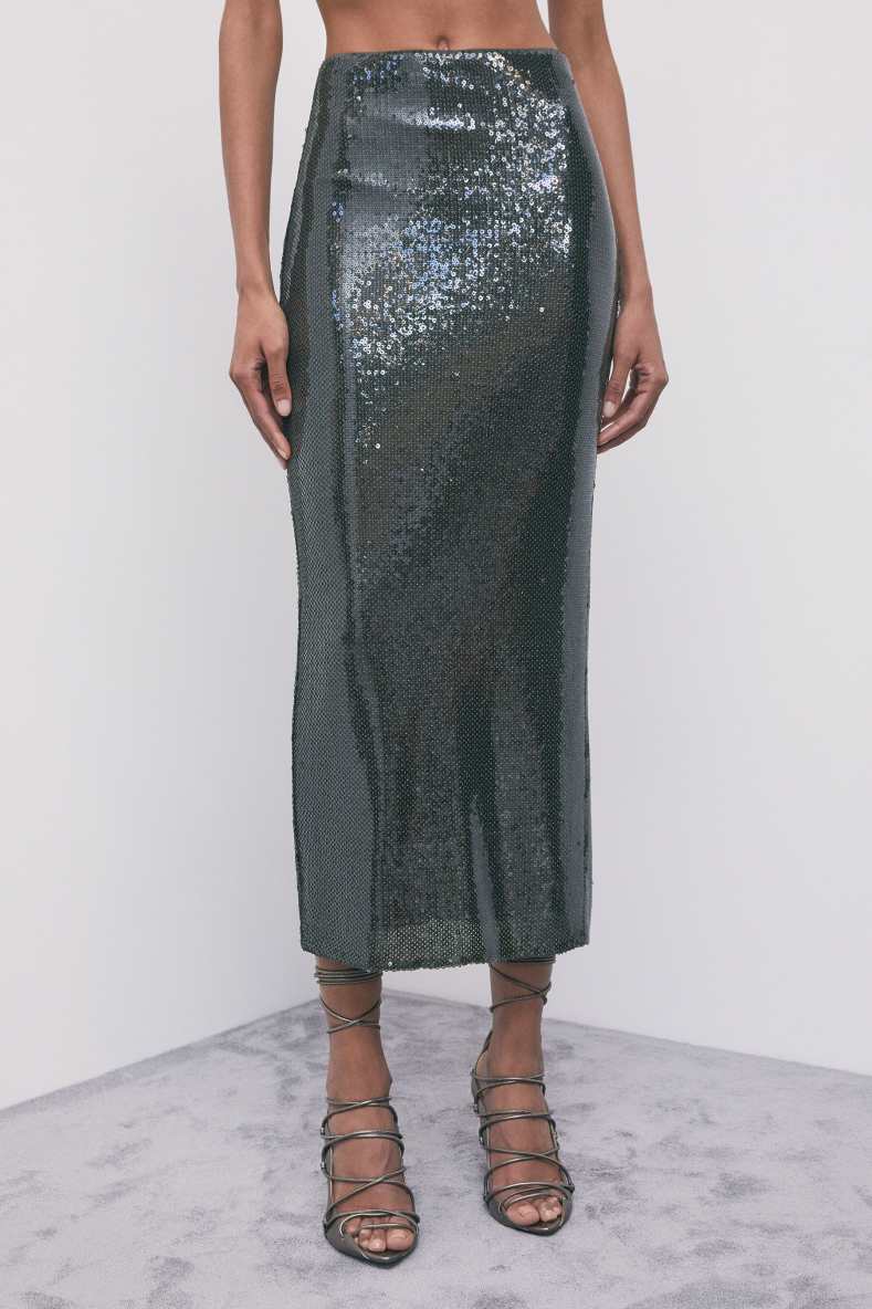 Gonna lunga con paillettes in tulle, Verde, Patrizia Pepe