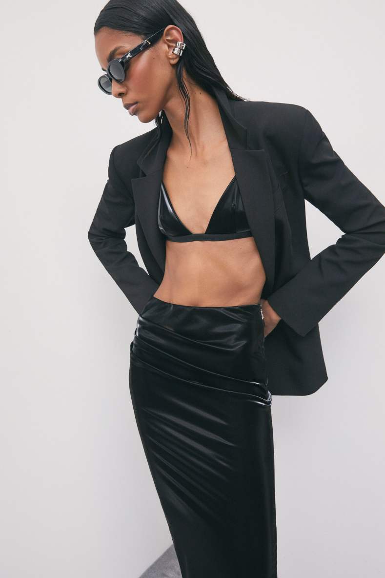 Vinyl triangle bra, Black, Patrizia Pepe