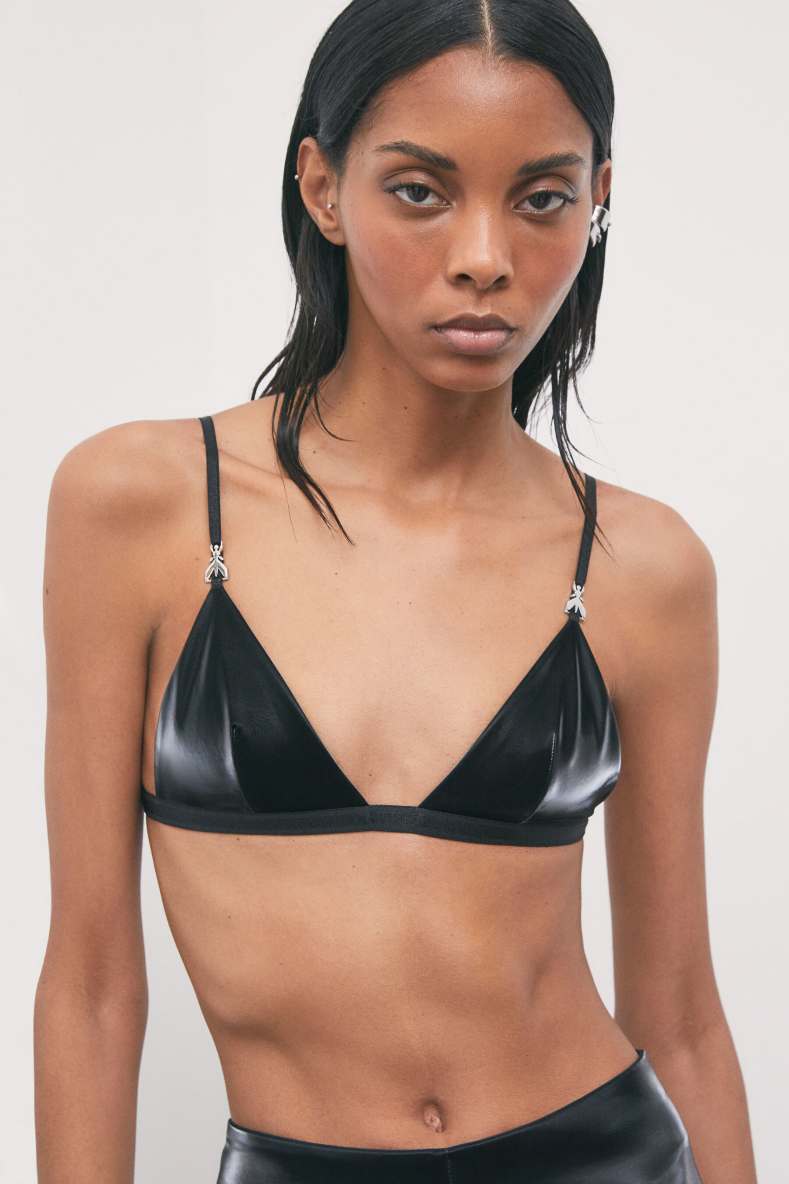 Vinyl triangle bra, Black, Patrizia Pepe