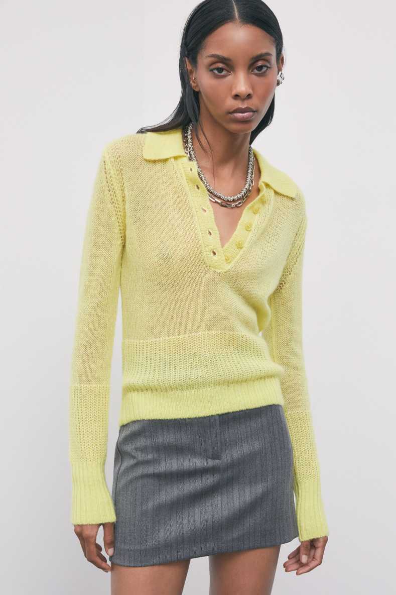 Polo knit in mohair-wool blend, Yellow, Patrizia Pepe