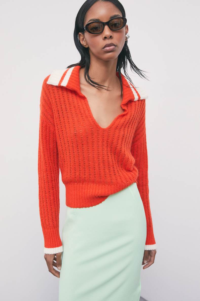 Wool-mohair blend polo sweater, Orange, Patrizia Pepe