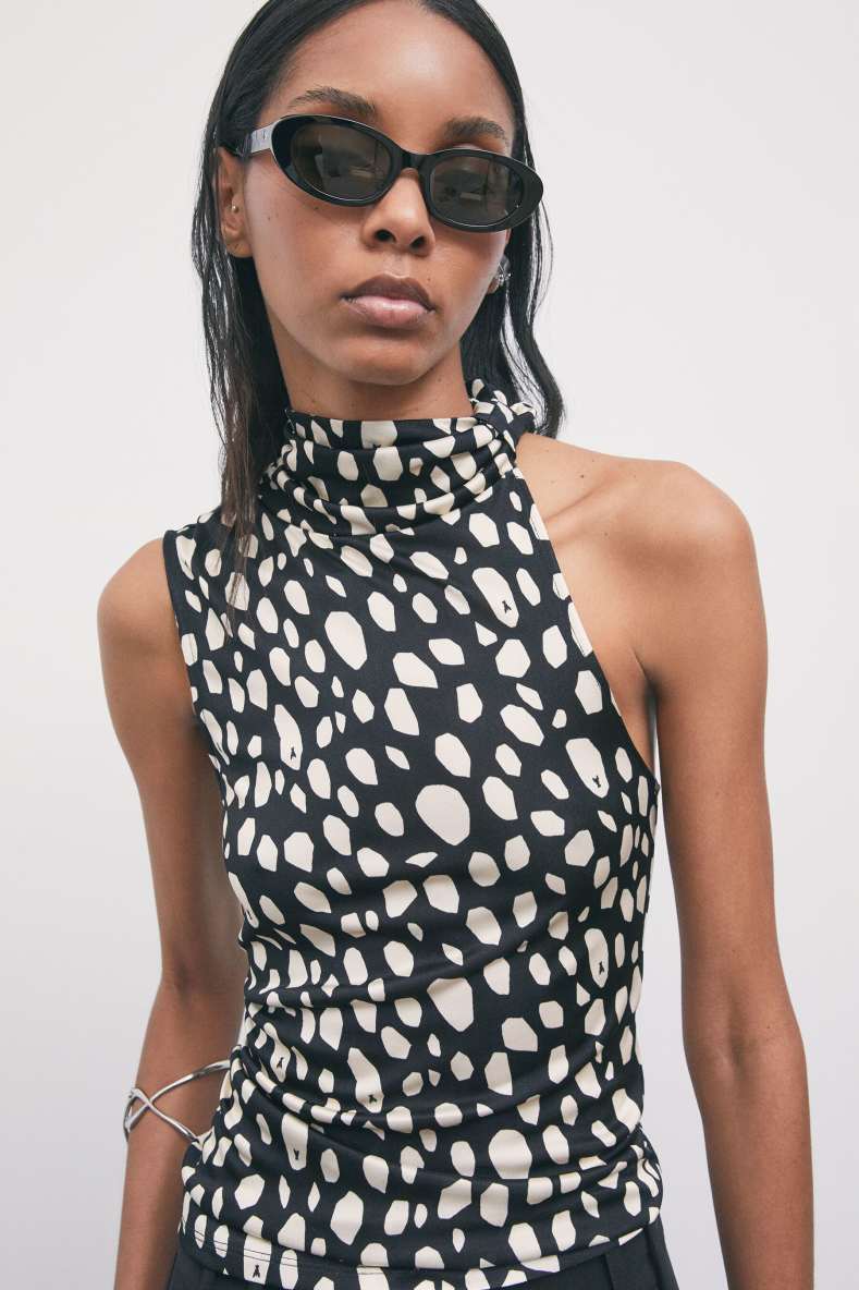 Asymmetric viscose-silk top with print, Abstract Fantasy, Patrizia Pepe