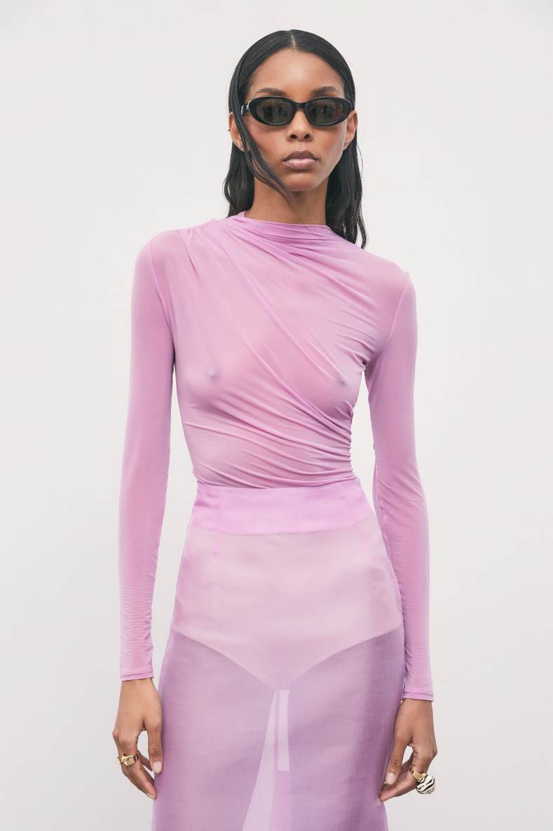 Sheer draped cupro top, Pink, Patrizia Pepe