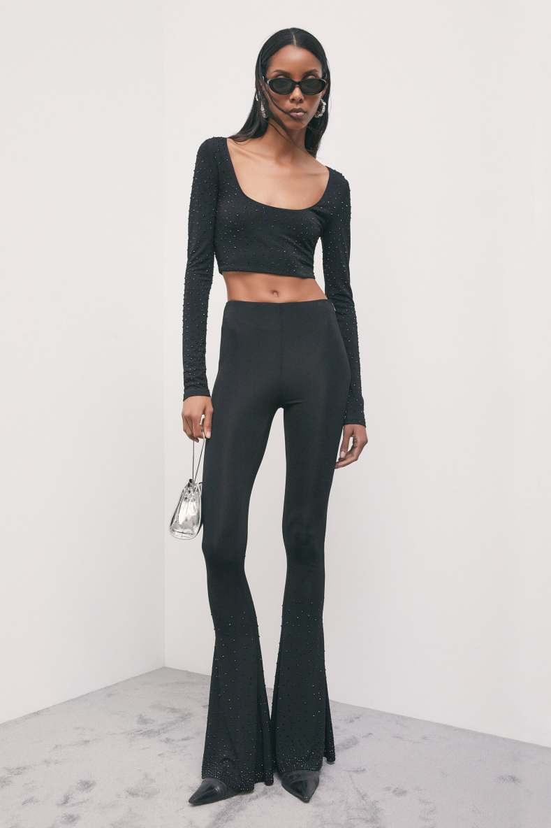 Flared trousers with rhinestones, Black, Patrizia Pepe