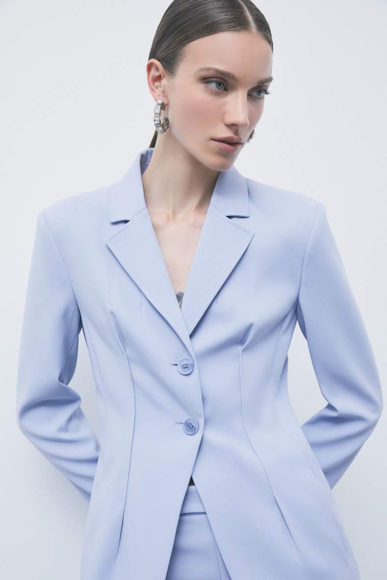 Fitted cr&ecirc;pe stretch blazer, Light Blue, Patrizia Pepe