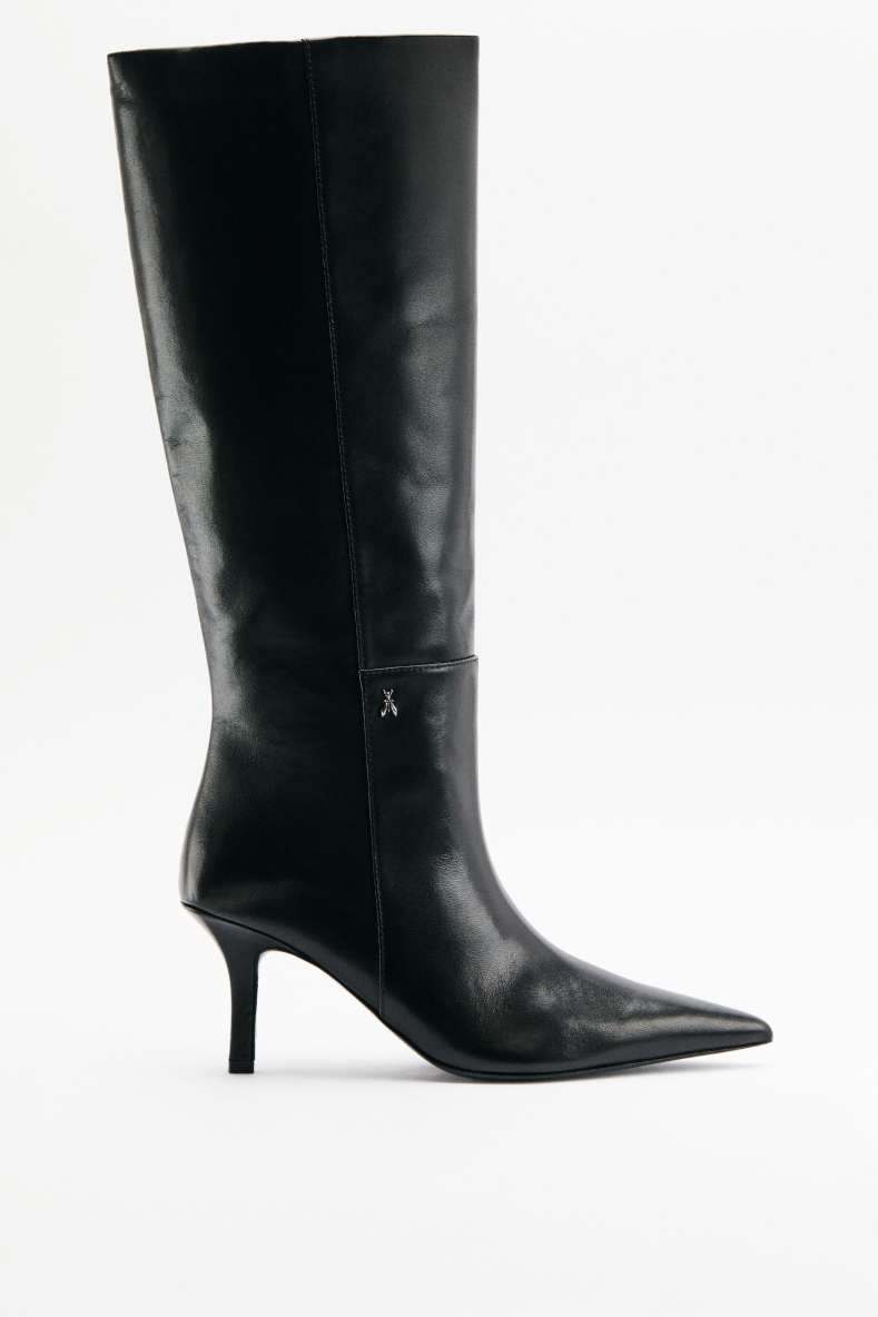 New Minimal Shape leather heeled boots, Black/Silver, Patrizia Pepe