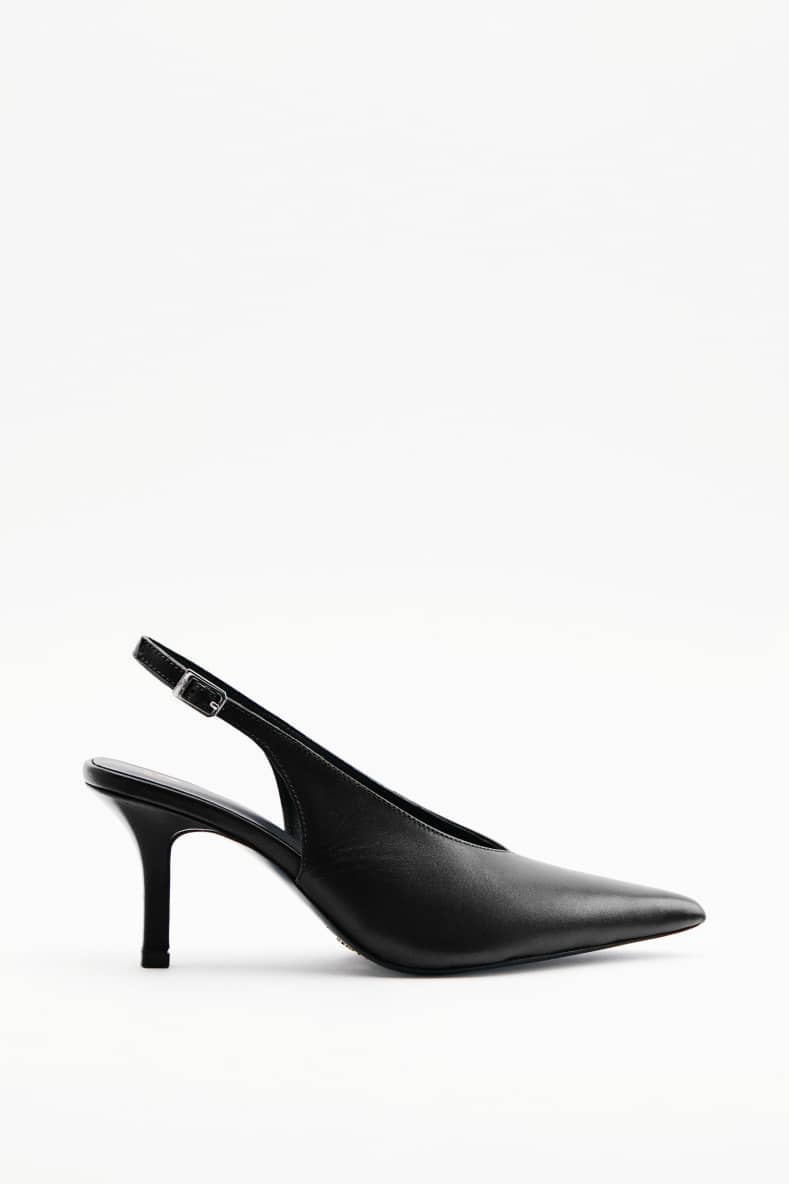 Leather slingbacks, Black/Silver, Patrizia Pepe