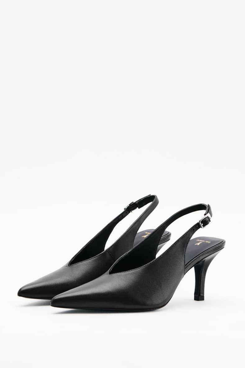 Leather slingbacks, Black/Silver, Patrizia Pepe