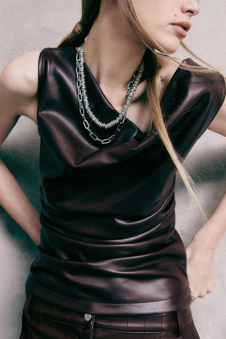 Draped coated-effect top, Brown, Patrizia Pepe