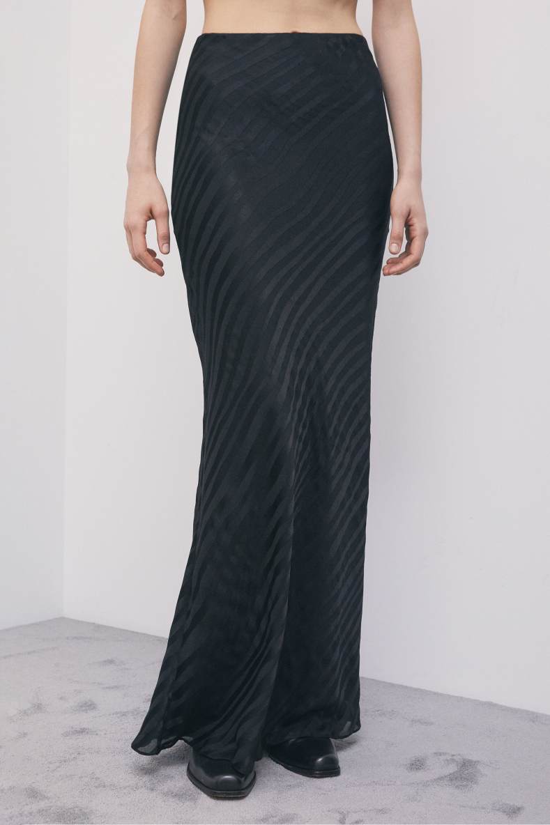 Long devor&eacute; skirt, Black, Patrizia Pepe