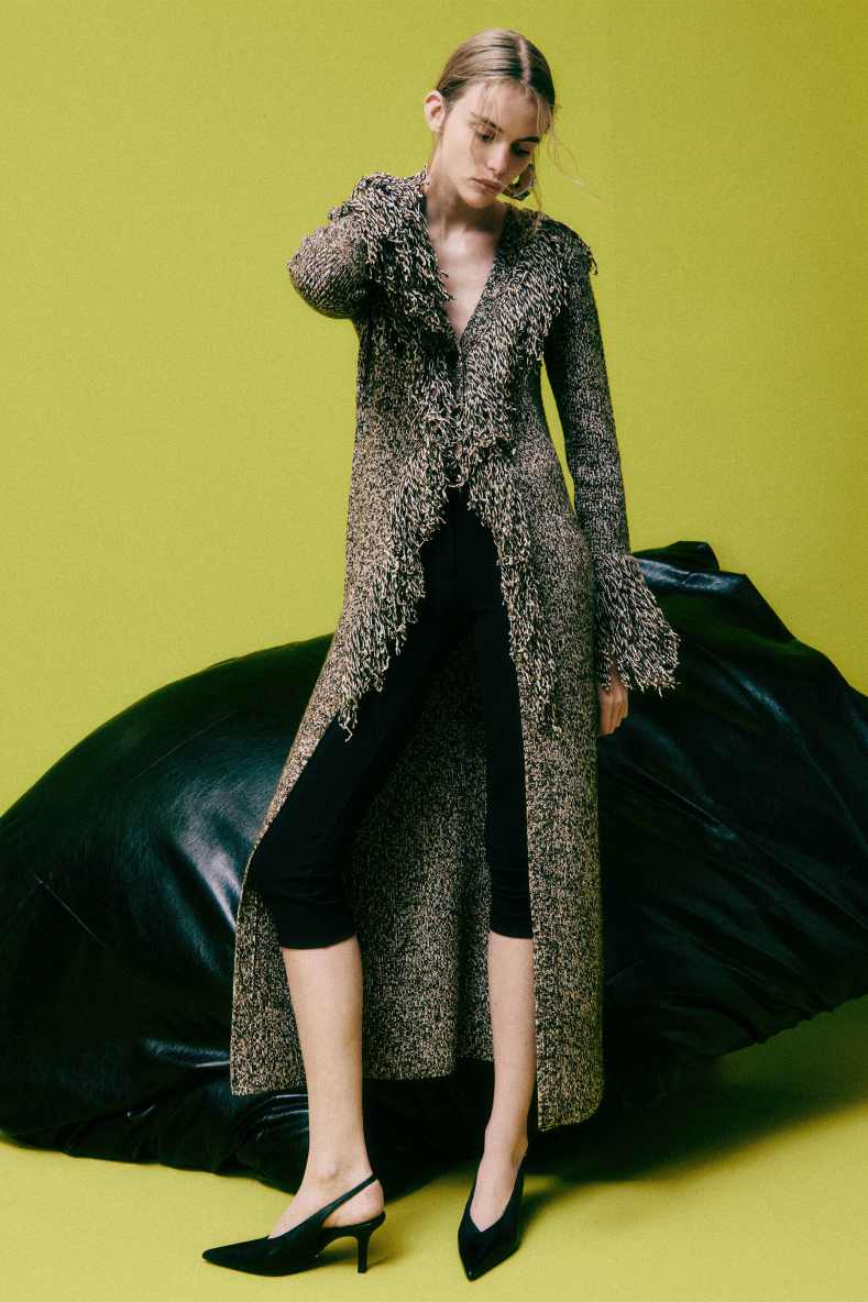 Chin&eacute; knit coat with fringes, Brown, Patrizia Pepe