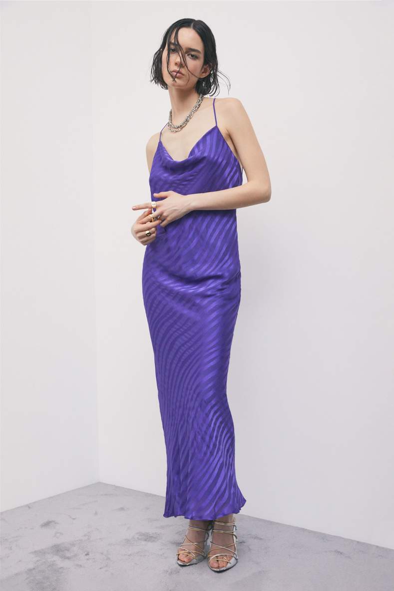 Long d&eacute;vor&eacute; slip dress, Purple, Patrizia Pepe
