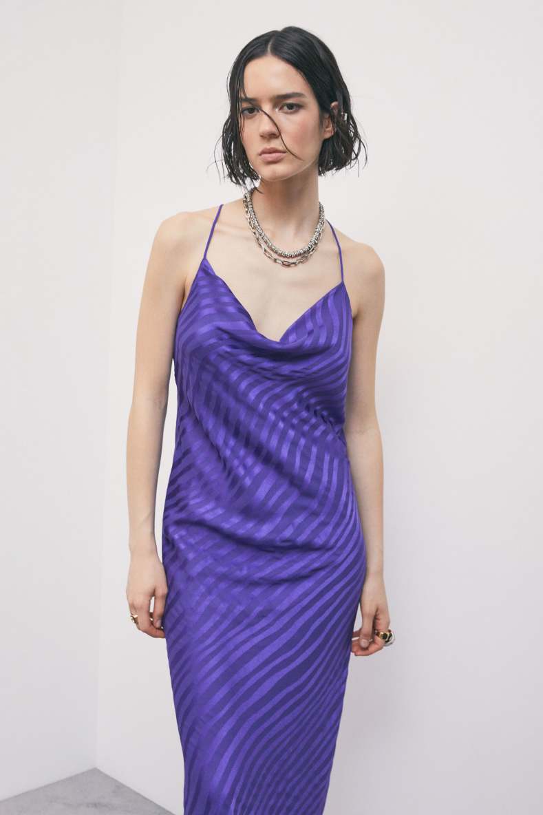 Long d&eacute;vor&eacute; slip dress, Purple, Patrizia Pepe