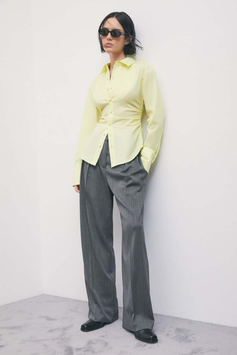 Chemise fronc&eacute;e en popeline, Jaune, Patrizia Pepe