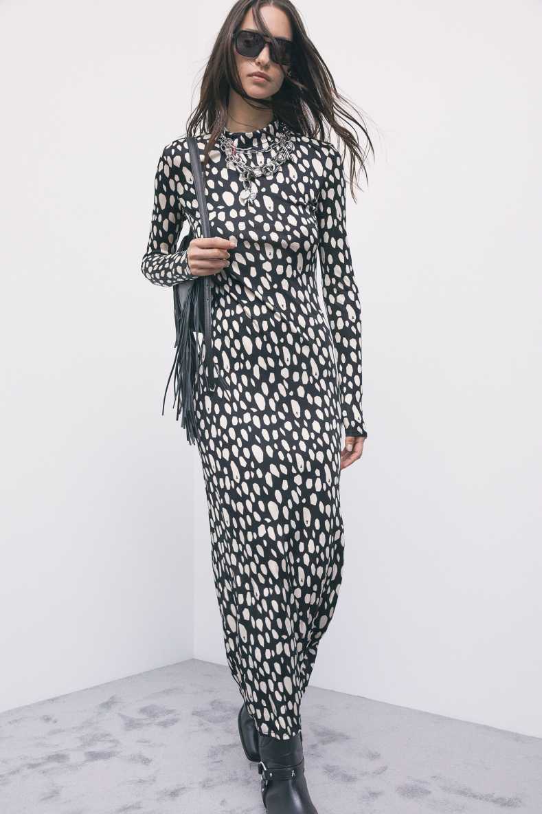 Printed long dress in viscose-silk jersey, Abstract Fantasy, Patrizia Pepe