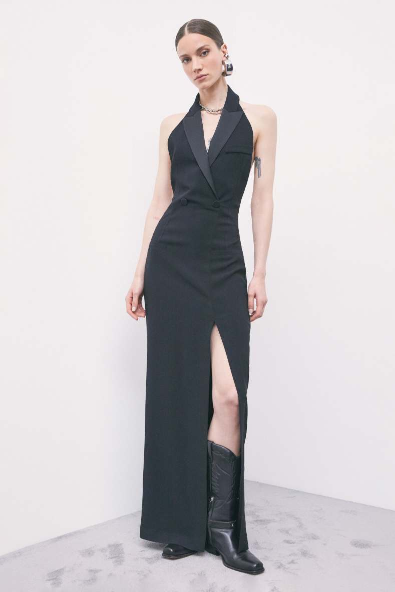 Evening dress with tuxedo lapels, Black, Patrizia Pepe