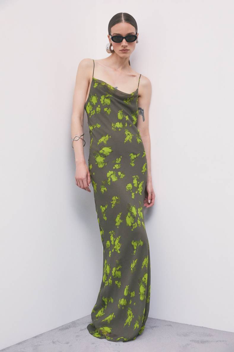 Long printed chiffon slip dress, Abstract Fantasy, Patrizia Pepe