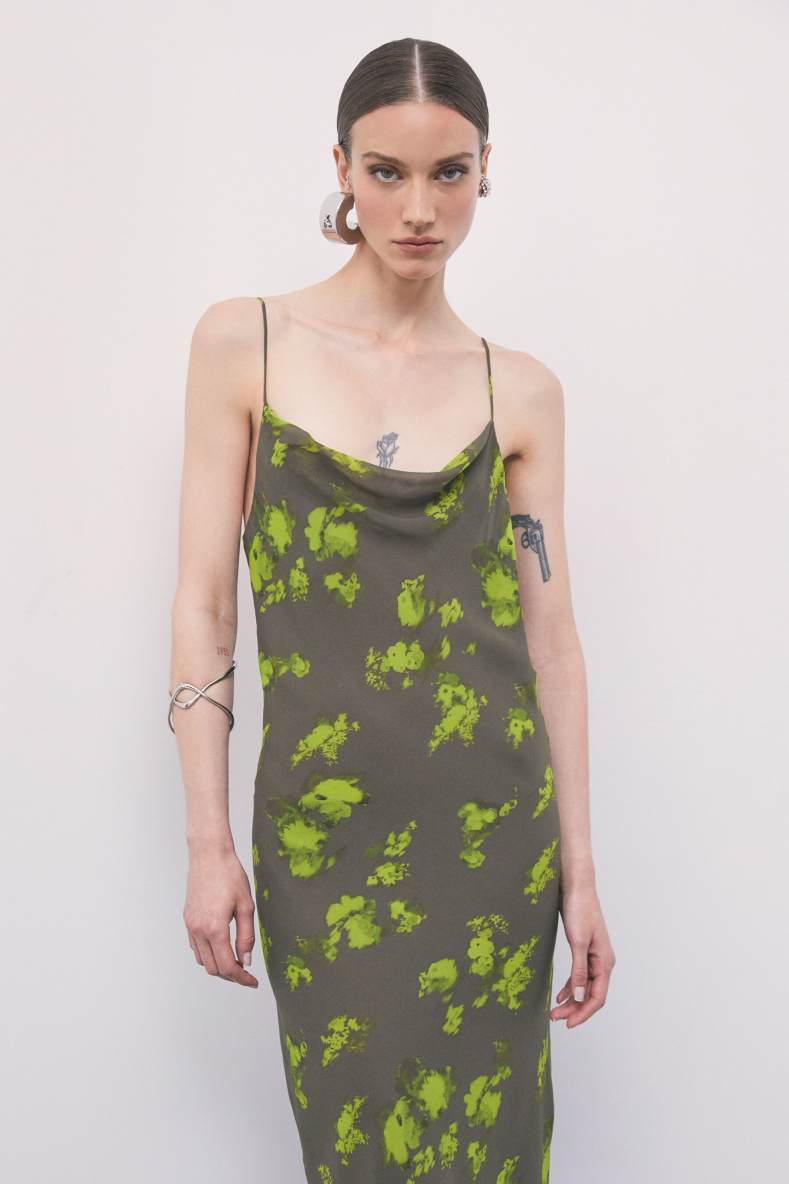 Long printed chiffon slip dress, Abstract Fantasy, Patrizia Pepe