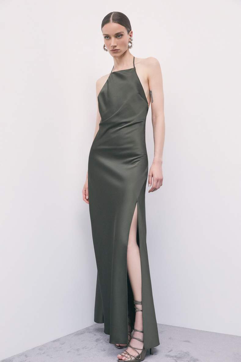 Fluid satin occasion dress, Green, Patrizia Pepe