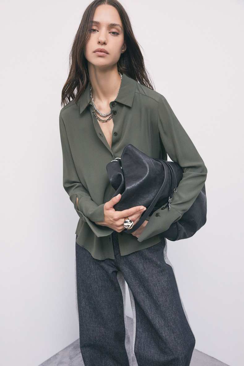 Fluid viscose cr&ecirc;pe shirt, Green, Patrizia Pepe