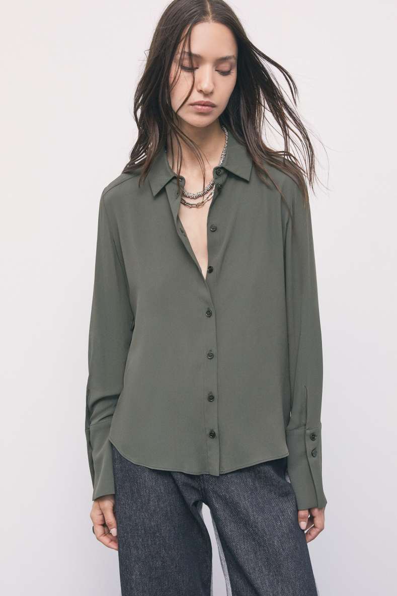Fluid viscose cr&ecirc;pe shirt, Green, Patrizia Pepe