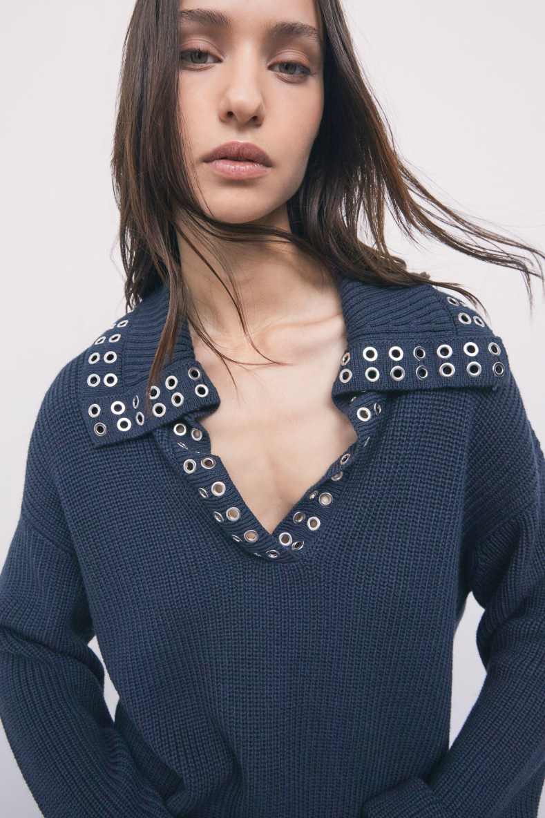 Wool-blend jumper with studs, Blue, Patrizia Pepe