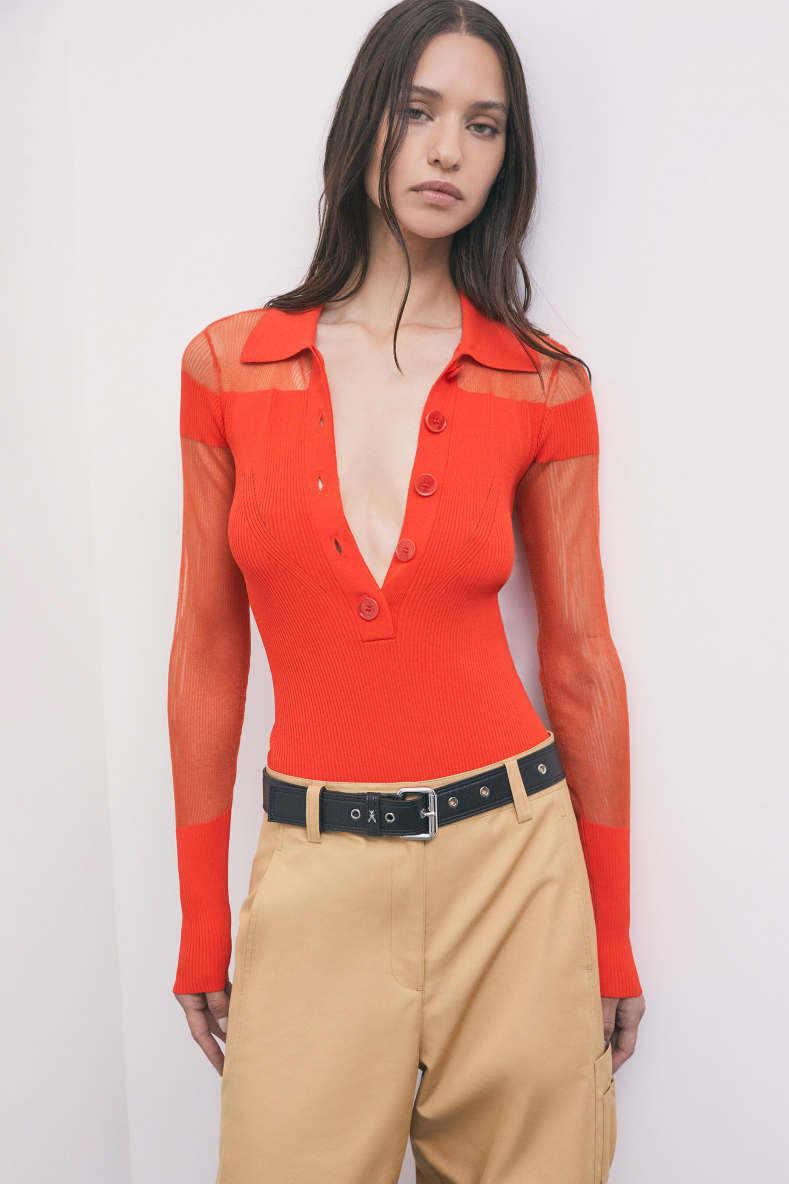 Knit bodysuit with sheer details, Orange, Patrizia Pepe