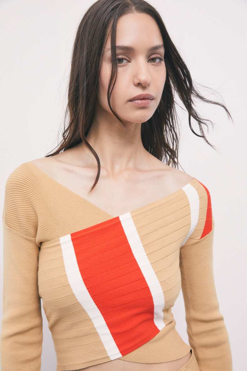 Color-block viscose-blend jumper, Beige, Patrizia Pepe