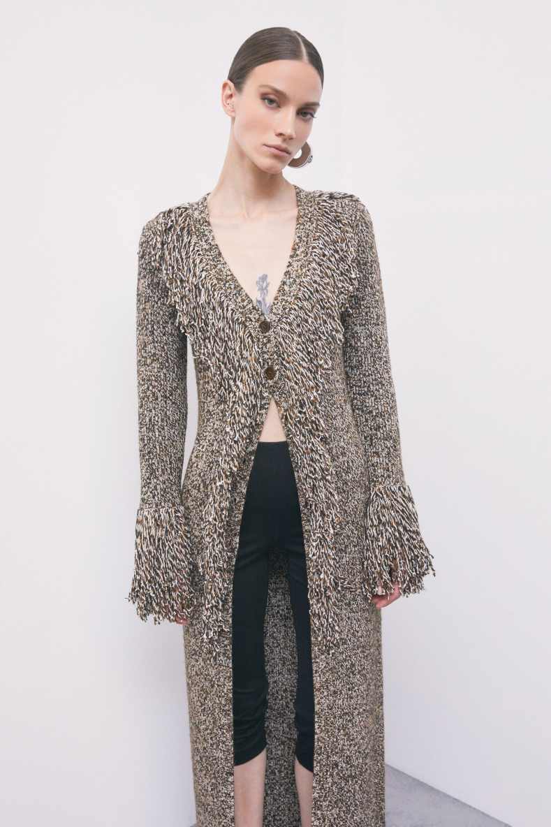 Chin&eacute; knit coat with fringes, Brown, Patrizia Pepe