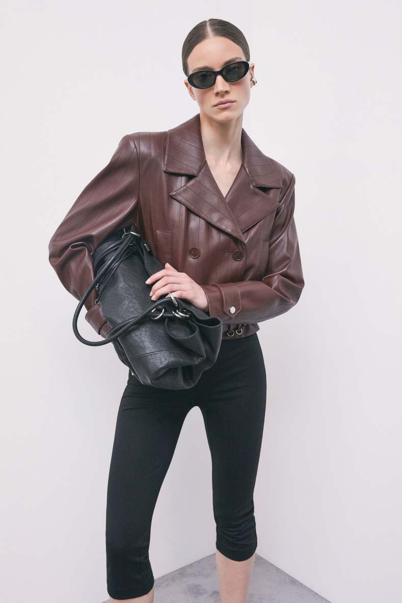 Belted cropped coated jacket, Brown, Patrizia Pepe