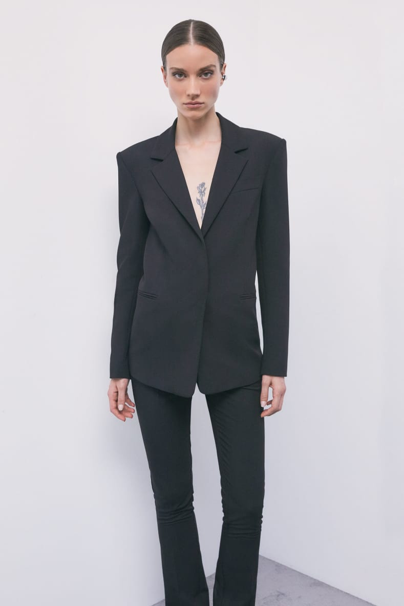 Structured blazer with back lace-up details, Black, Patrizia Pepe