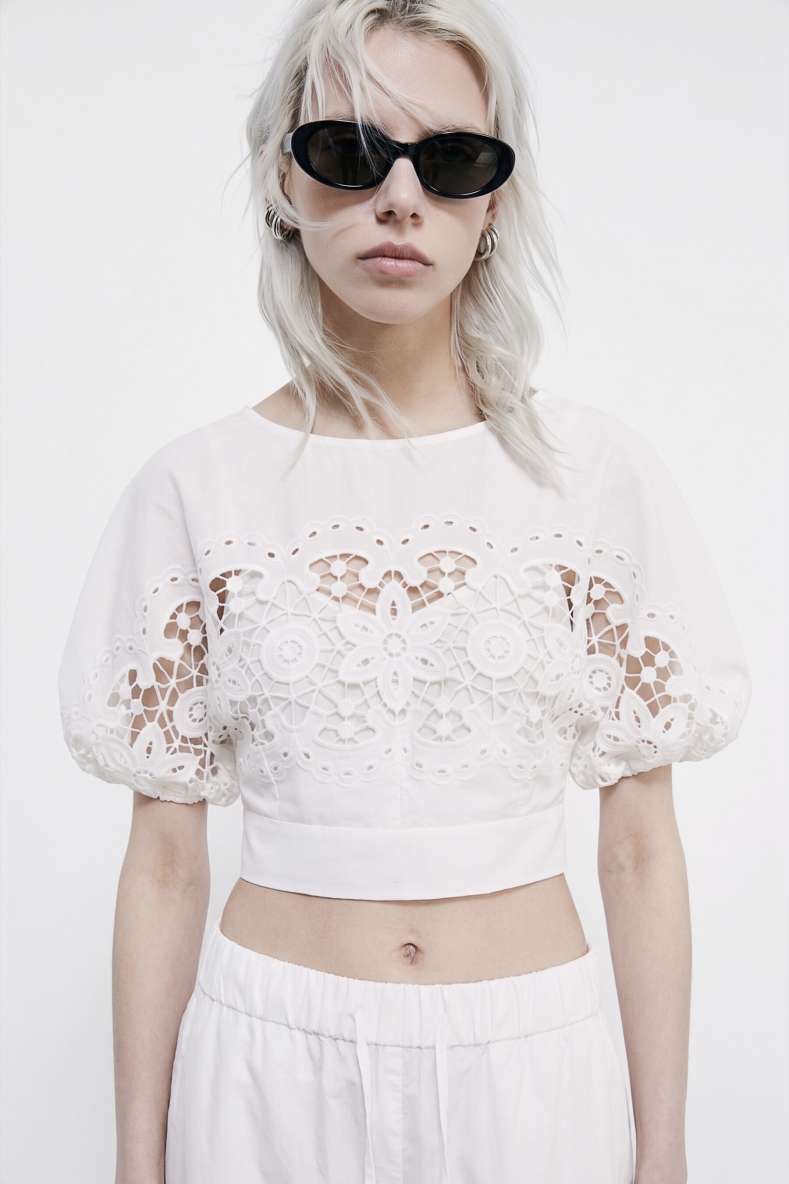 Top en coton avec broderie florale, Blanc, Patrizia Pepe