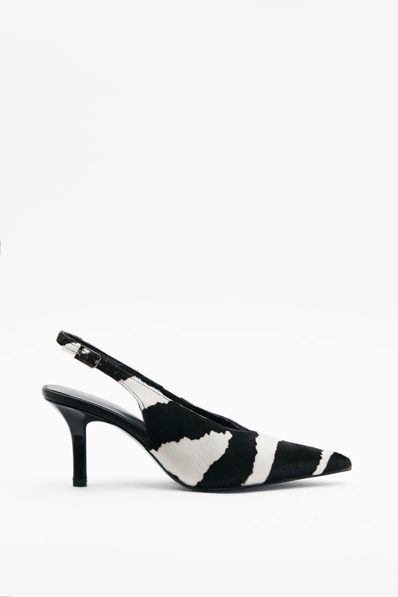 Zebra leather slingbacks, Black/White, Patrizia Pepe