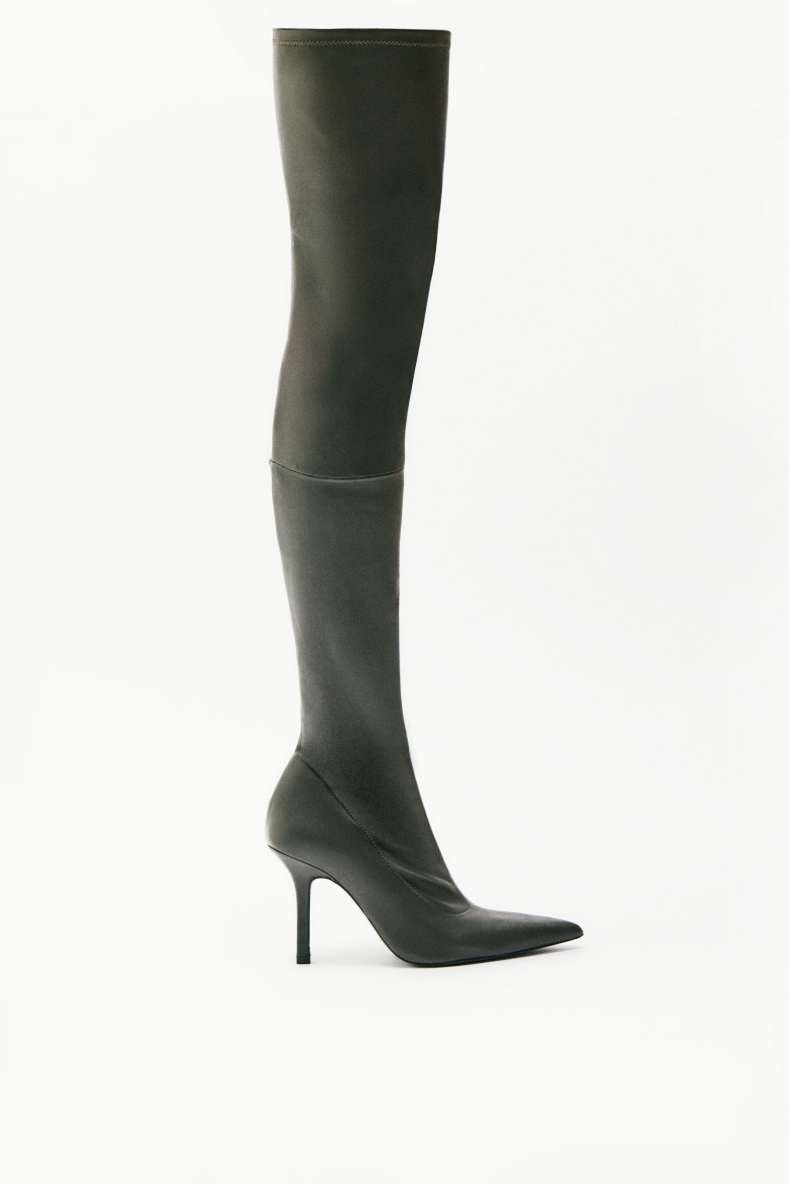 Stretch nappa over-the-knee boots with heel, Green, Patrizia Pepe