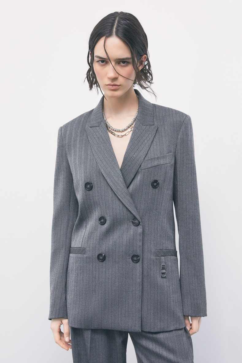 Double-breasted pinstripe blazer, Grey, Patrizia Pepe