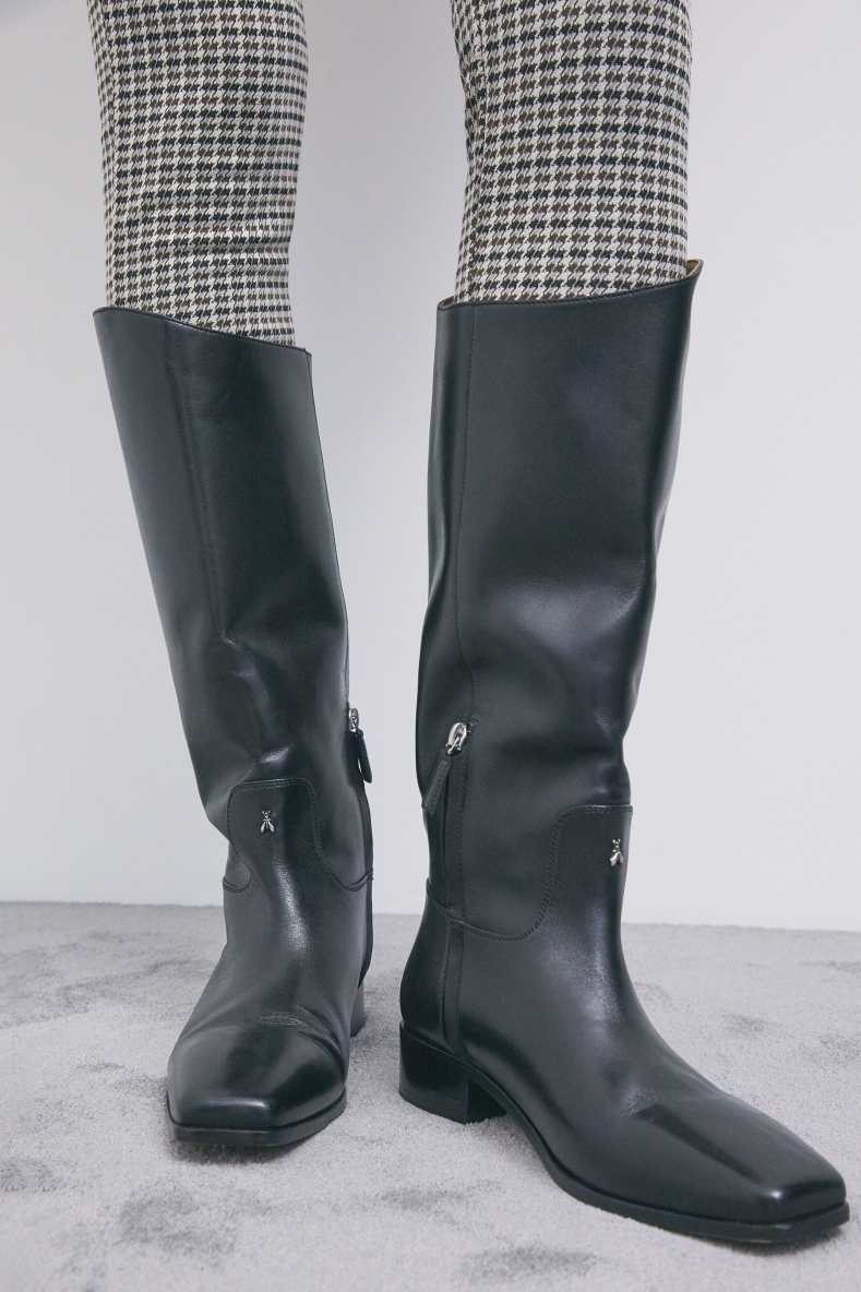 Black Horse leather boots, Black/Silver, Patrizia Pepe