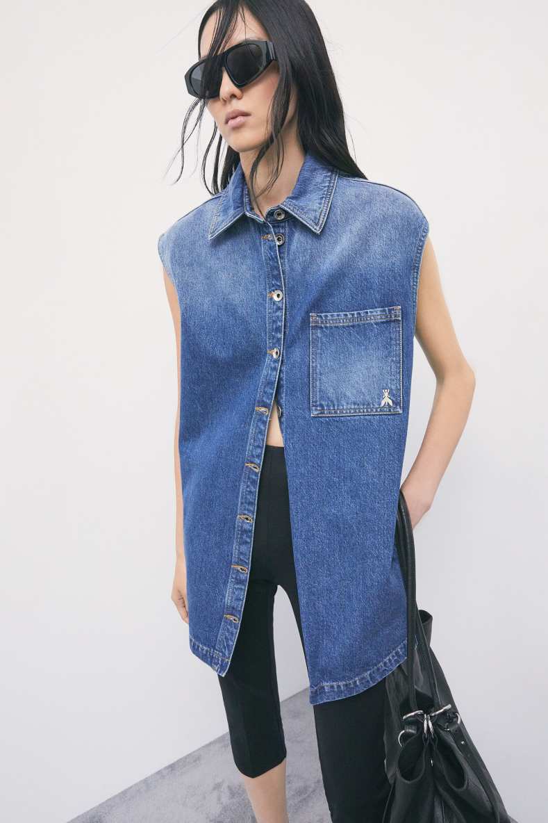 Sleeveless denim shirt vest, Blue, Patrizia Pepe