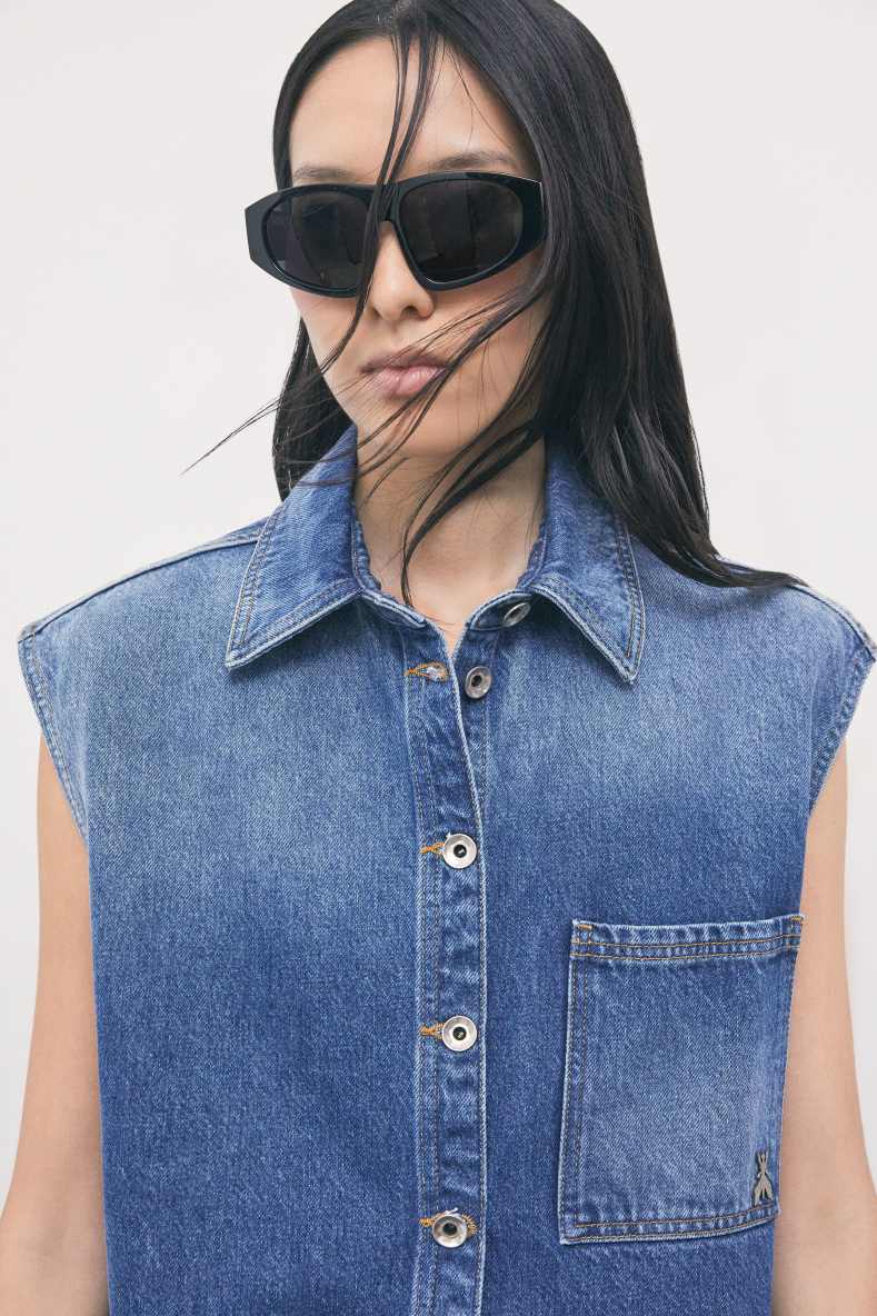 Sleeveless denim shirt vest, Blue, Patrizia Pepe