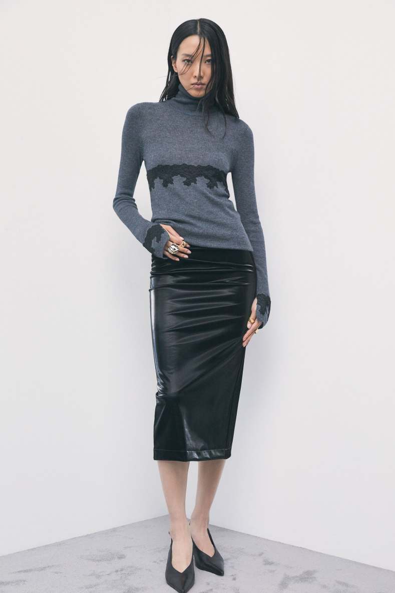 Turtleneck jumper with lace details, Grey, Patrizia Pepe