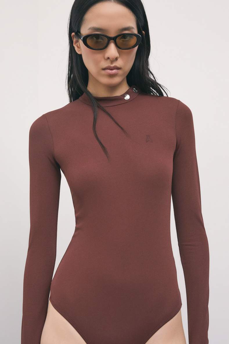Structured long-sleeved bodysuit, Brown, Patrizia Pepe