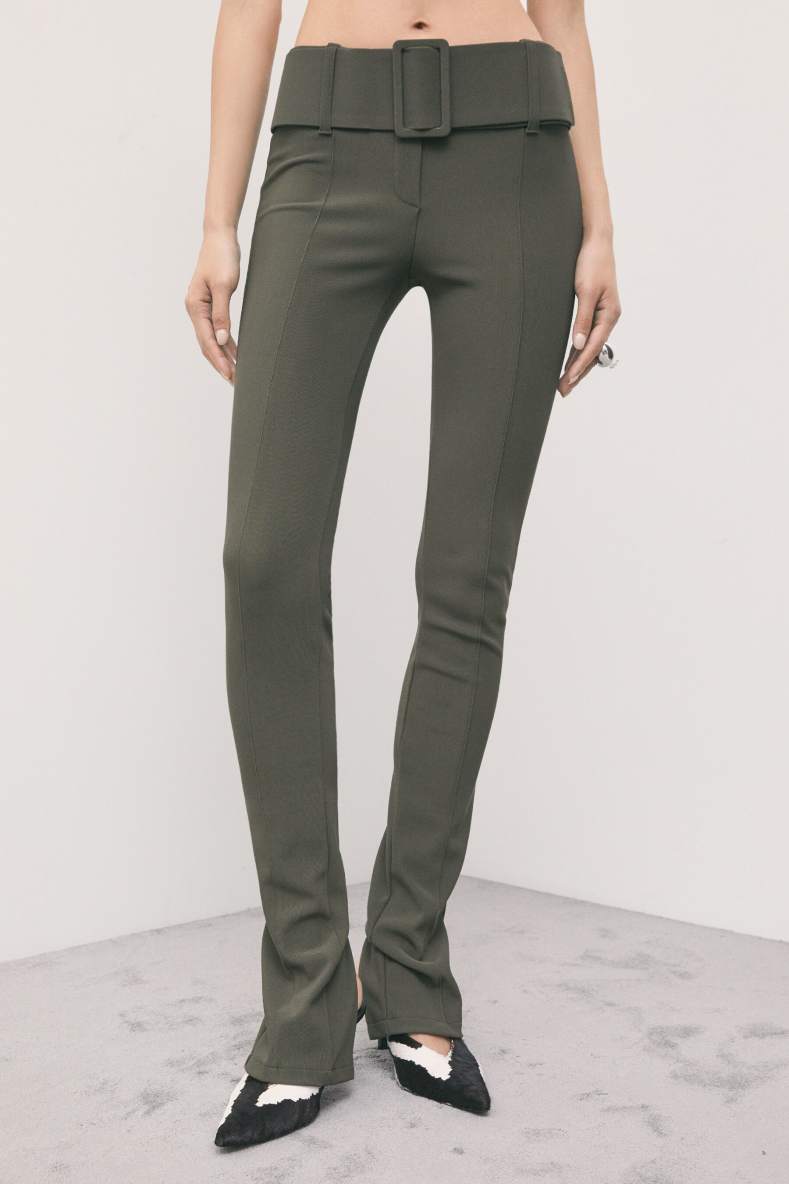 Slim-fit trousers with belt, Green, Patrizia Pepe