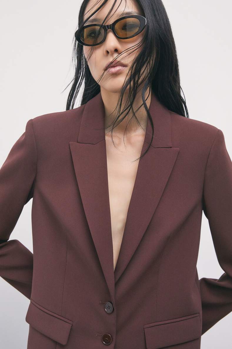 Fluid two-button stretch blazer, Brown, Patrizia Pepe