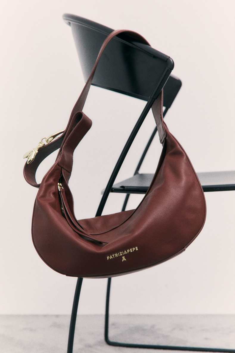 New Moon leather bag medium with shoulder strap, Brown, Patrizia Pepe