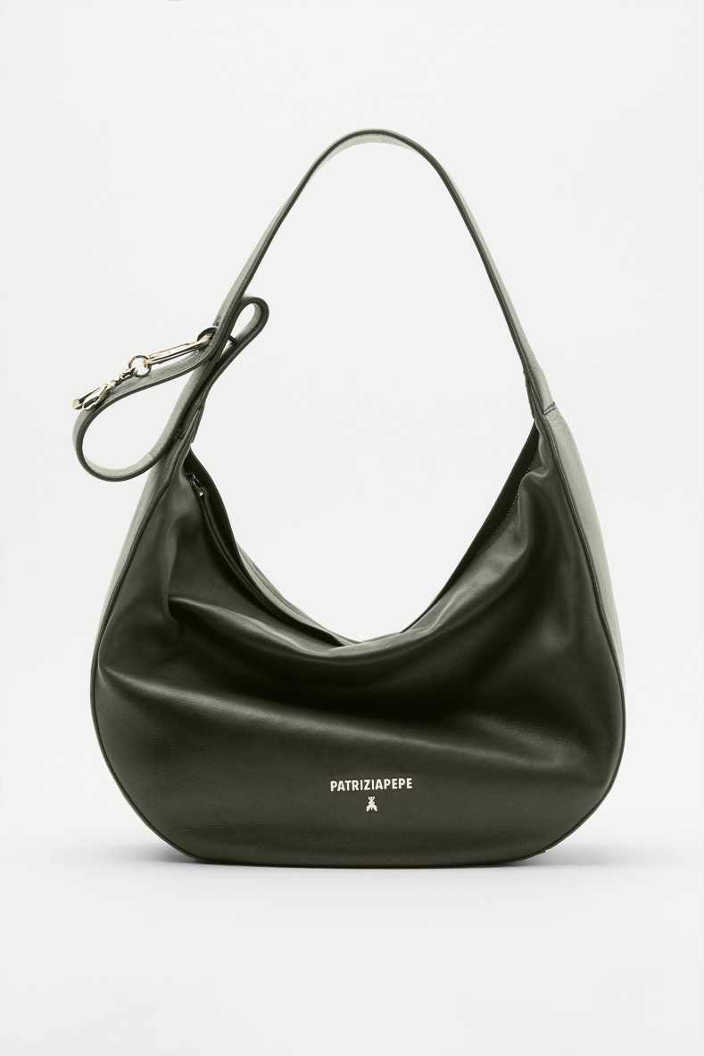 Large New Moon leather bag with shoulder strap, Green, Patrizia Pepe