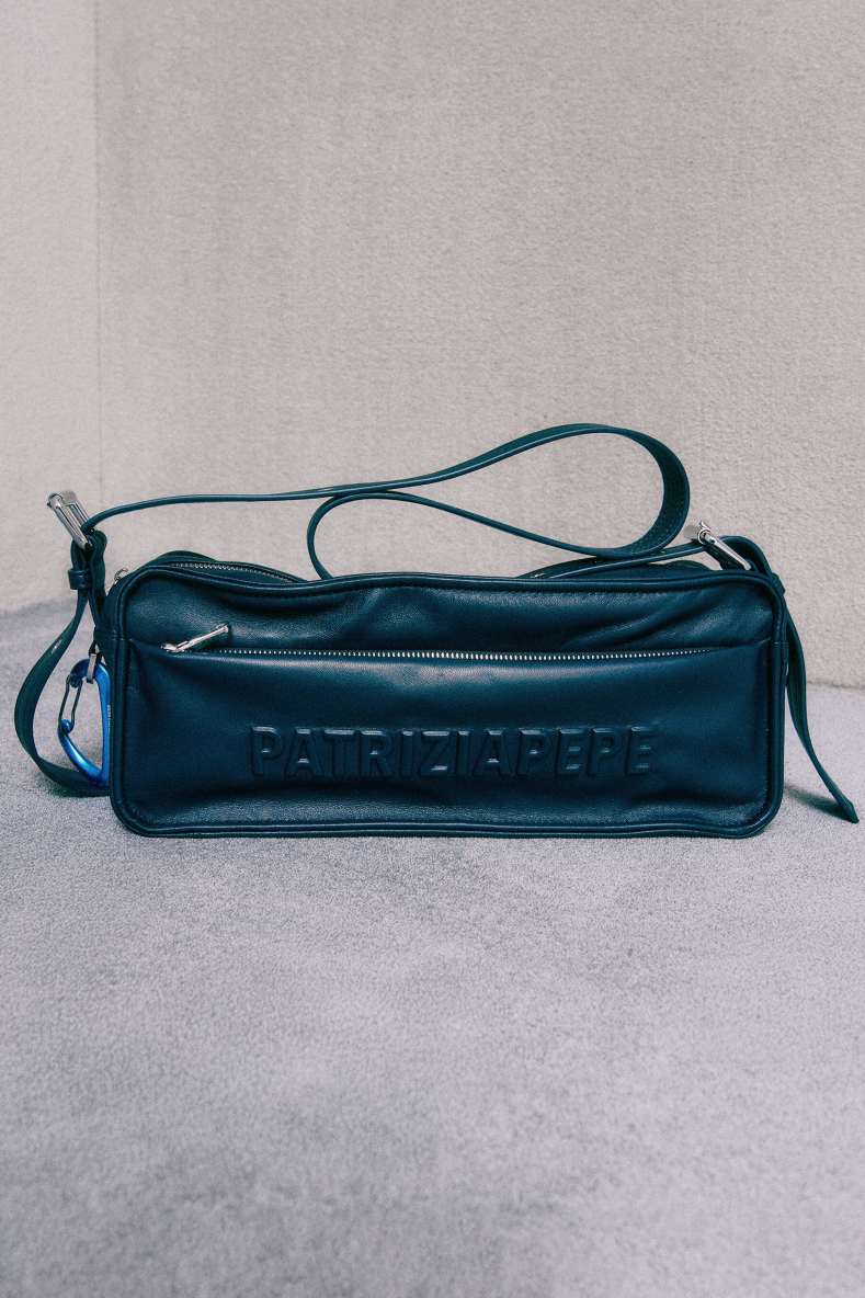(IM)PERFECTION medium leather crossbody bag, Blue, Patrizia Pepe