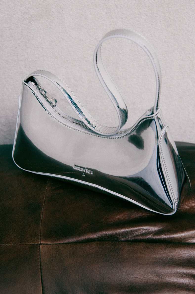 Laminated leather shoulder bag, Silver, Patrizia Pepe