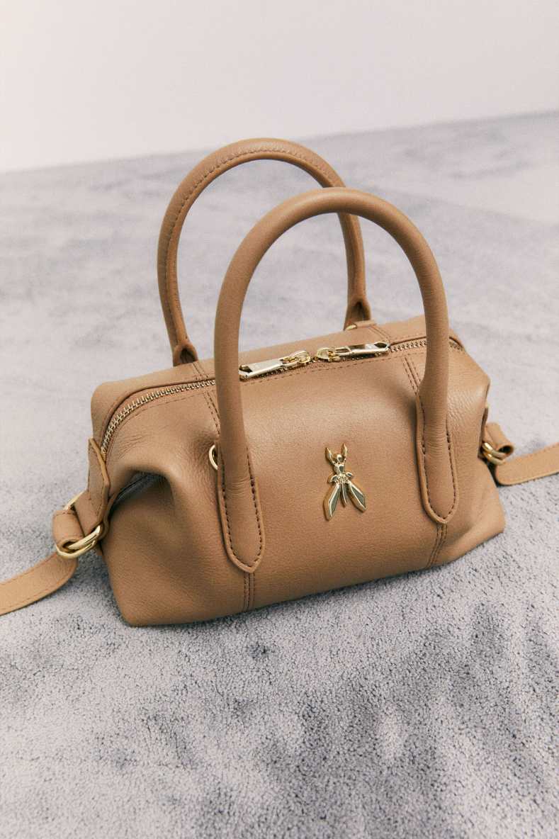 New Business mini leather top handle bag, Beige, Patrizia Pepe